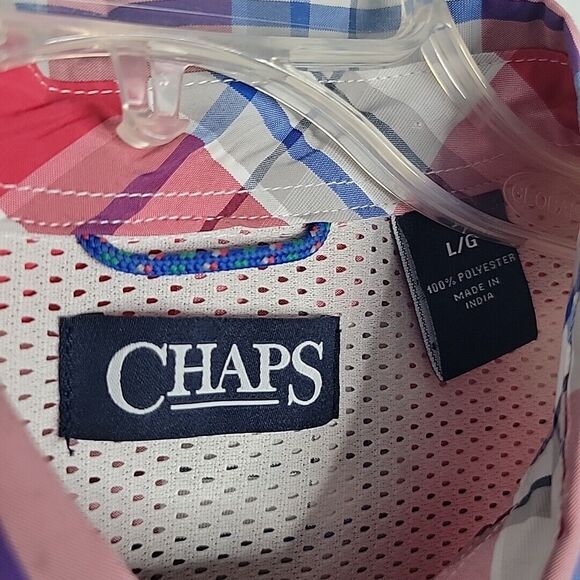 Chaps Button Up Collard Shirt ~ Sz L ~ Red, White, Blue ~ Short Sleeve - Picture 3 of 4